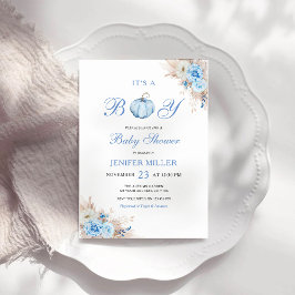 Boy Blue Pumpkin Baby Shower 招待状