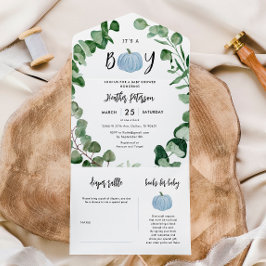 Boy Blue Pumpkin Boy Baby Shower オールインワン招待状