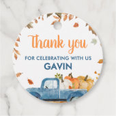 Boy Blue Pumpkin Truck Fall Birthday Round フェイバータグ (正面)