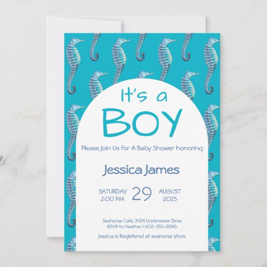 BOY BLUE SEAHORSE BABY SHOWER招待状 招待状 (正面)
