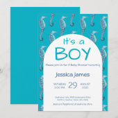 BOY BLUE SEAHORSE BABY SHOWER招待状 招待状 (正面/裏面)