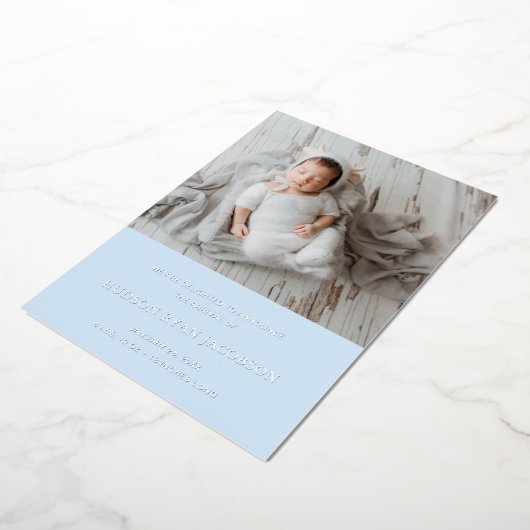 Boy Blue Silver Foil写真誕生のお知らせ 箔招待状 (回転した状態)
