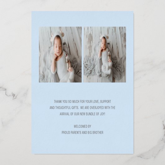 Boy Blue Silver Foil写真誕生のお知らせ 箔招待状 (裏面)