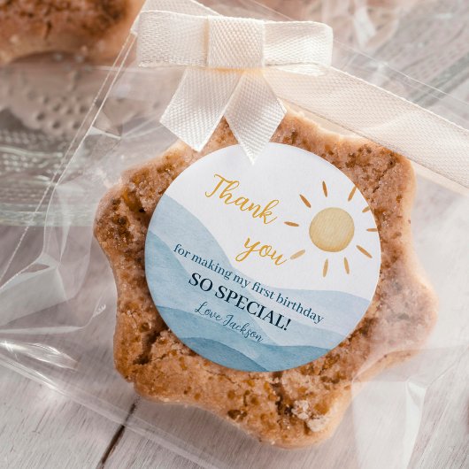 Boy Blue Sunshine 1st Birthdayステッカーラベル ラウンドシール