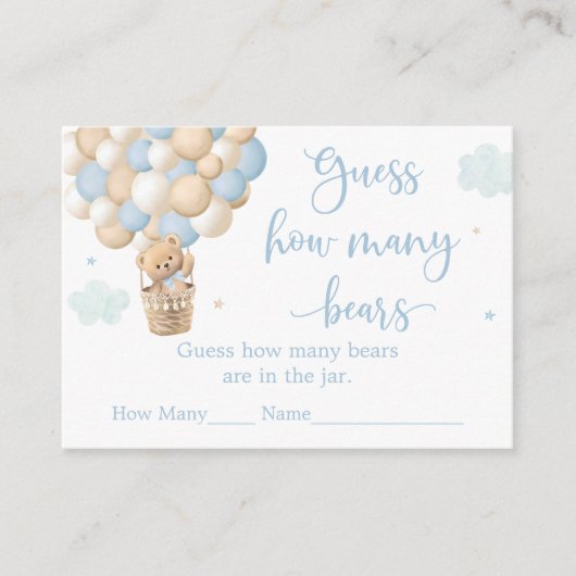 Boy Blue Teddy Bearベビーシャワーはいくつだと思う エンクロージャーカード (正面)