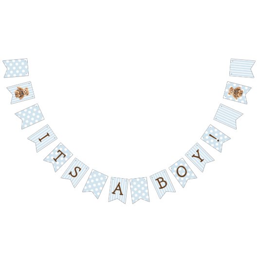 Boy Blue Teddy Bearベビーシャワー バンティングフラッグ (全)