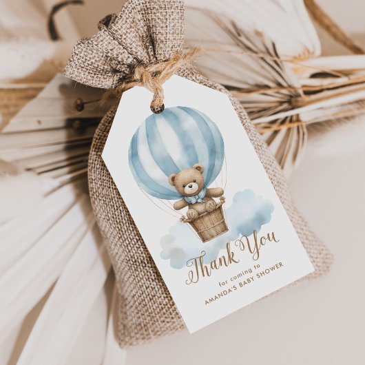 Boy Blue Teddy Bear Moon Baby Shower Favor ギフトタグ