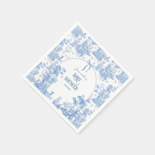 Boy Blue Toile Safariの赤エレガントちゃんシャワー スタンダードカクテルナプキン (角)