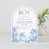 Boy Blue Toile Safariの赤エレガントちゃんシャワー 招待状 (スタンド正面)