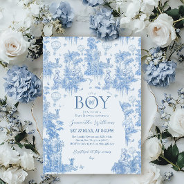Boy Blue Toile Safariの赤エレガントちゃんシャワー 招待状