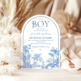 Boy Blue Toile Safariの赤エレガントちゃんシャワー 招待状