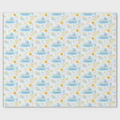 Boy Blue & White Bassinet Baby Shower ラッピングペーパー (フラット)