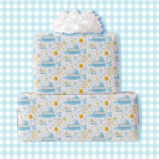 Boy Blue & White Bassinet Baby Shower ラッピングペーパー