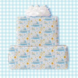 Boy Blue & White Bassinet Baby Shower ラッピングペーパー