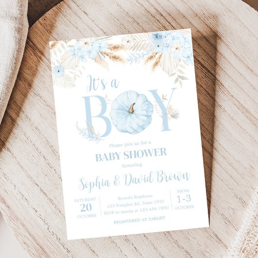 Boy Boho Pumpkin Baby Shower 招待状