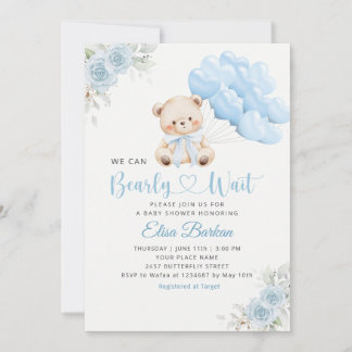 Boy Boho Teddy Bear We Can Bearly Wait Baby Shower 招待状
