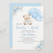 Boy Boho Teddy Bear We Can Bearly Wait Baby Shower 招待状 (正面/裏面)