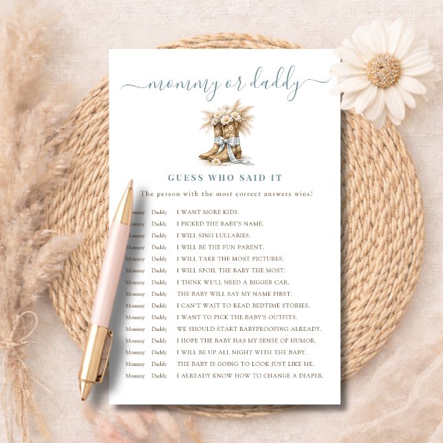 Boy Boots & Bows Mommy or Daddy Guess Who Said It (クリエイターアップロード済み)