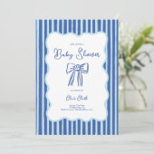 Boy Bow Invitation, Blue Hand Drawn Baby Shower 招待状 (スタンド正面)