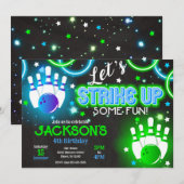 Boy Bowling Invitation Glow Neon Joint Birthday 招待状 (正面/裏面)