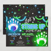 Boy Bowling Invitation Glow Neon Joint Birthday 招待状 (正面/裏面)