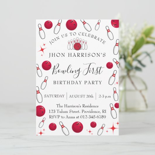 Boy Bowling Party 1st Birthday 招待状 (スタンド正面)