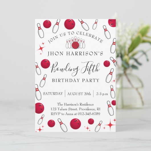 Boy Bowling Party 5th Birthday  招待状 (スタンド正面)