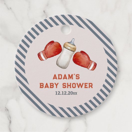 Boy Boxing Little Champion Baby Shower フェイバータグ (正面)