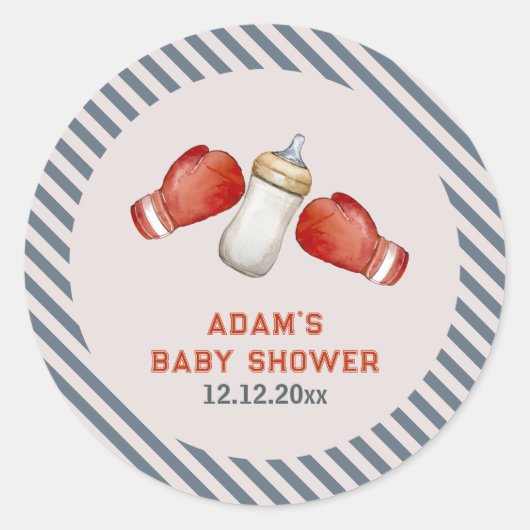 Boy Boxing Little Champion Baby Shower ラウンドシール (正面)