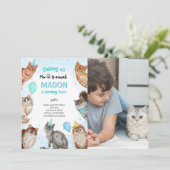 Boy Cat Pawty Animals誕生日写真 招待状 (スタンド正面)
