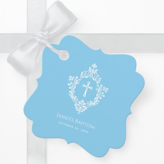 Boy Christening Baby Blue Cross in Crest Baptism フェイバータグ