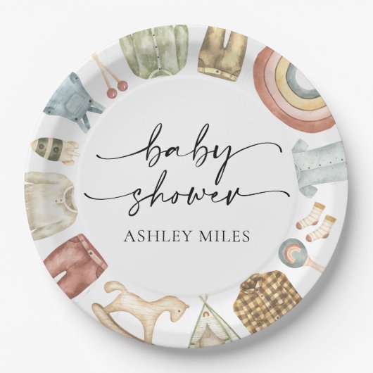 Boy Clothesベビースシャワー ペーパープレート (正面)