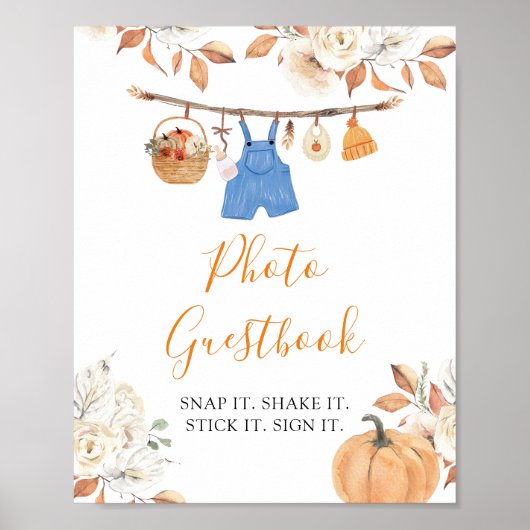 Boy Clothes Pumpkin Baby Shower Photo Guestbook ポスター (正面)