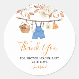 Boy Clothes Pumpkin Fall Baby Shower Thank You ラウンドシール