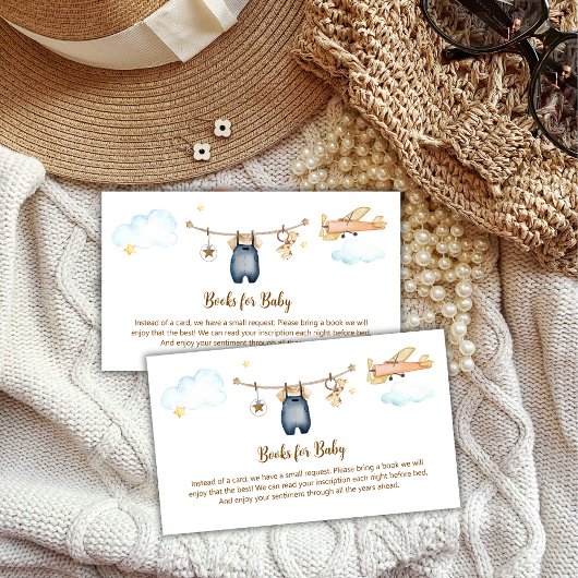 Boy Clothesline Airplane Books For Baby Shower エンクロージャーカード
