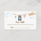 Boy Clothesline Airplane Diaper Raffle Baby Shower エンクロージャーカード (正面)
