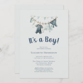 Boy Clothesline Baby Shower 招待状 (正面/裏面)