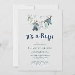 Boy Clothesline Baby Shower 招待状