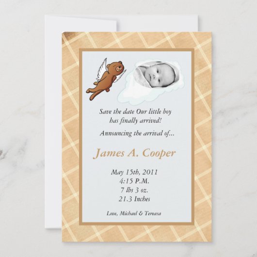 Boy Cloud PHOTO on Circle Birth Announcement 招待状 (正面)