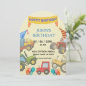 Boy Colorful Cartoon Tractor theme invitation  招待状 (スタンド正面)