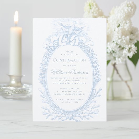 Boy Confirmation Blue Holy Spirit Dove Vintage 招待状