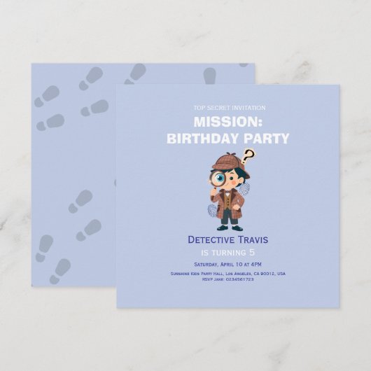 Boy Cute Detective Birthday Invitation (正面/裏面)
