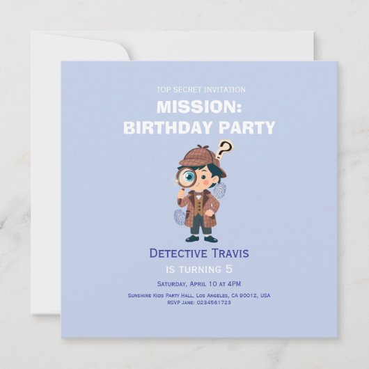 Boy Cute Detective Birthday Invitation (正面)