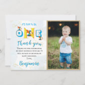 Boy Dinosaur写真パーソナライズされた第1誕生日 サンキューカード (正面)
