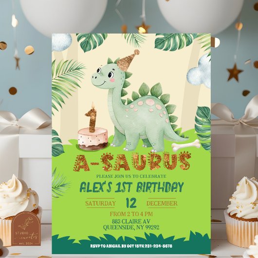 Boy Dinosaur 1st birthday Invitation 招待状