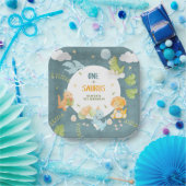 Boy Dinosaur 1st Birthday Party One-A-Saurus ペーパープレート (パーティー)