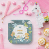 Boy Dinosaur 1st Birthday Party One-A-Saurus ペーパープレート (パーティー)