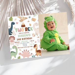 Boy Dinosaur 2歳レックス2歳パーティー写真 招待状