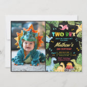 Boy Dinosaur 2歳レックス2歳パーティー写真 招待状 (正面)