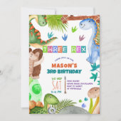 Boy Dinosaur 3rd Birthday Invitation 招待状 (正面)